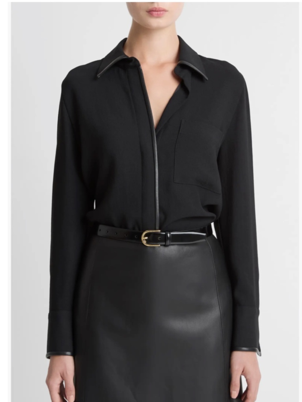 Vince Faux leather-trimmed shirt